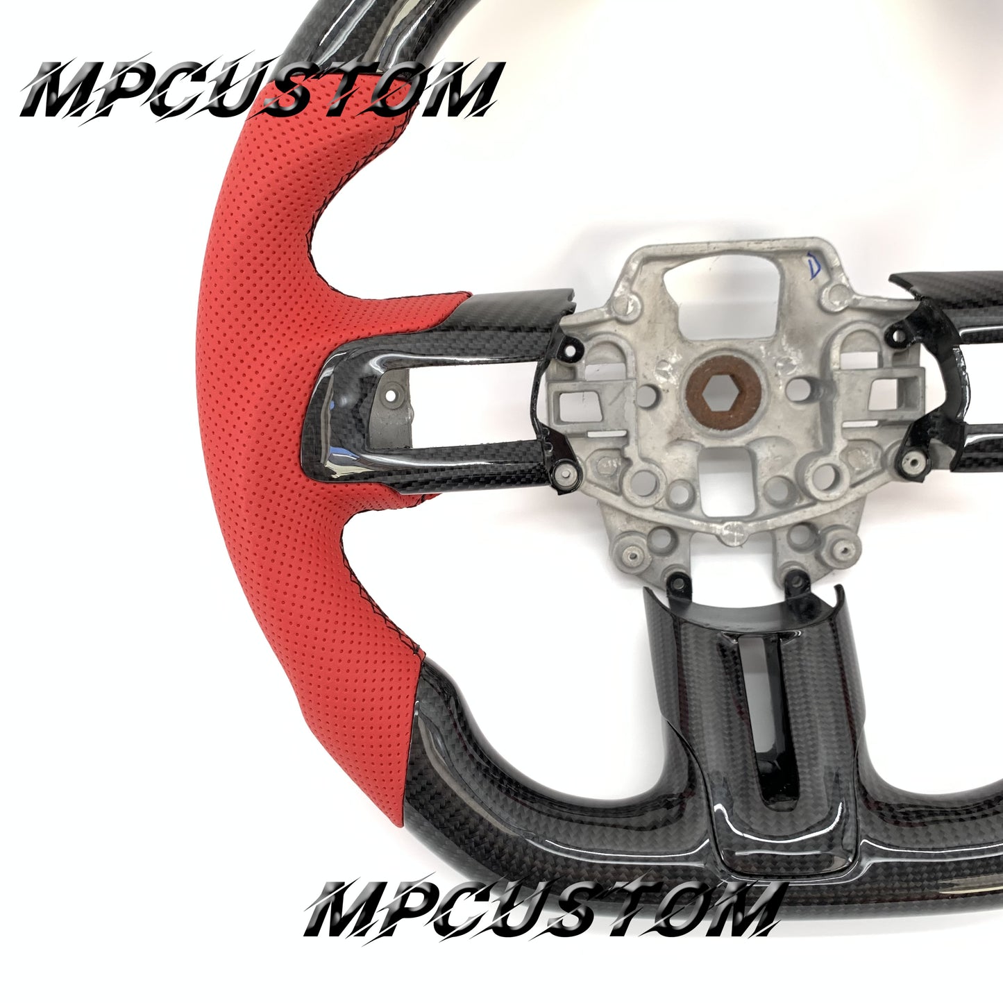 Mpcustom for Ford Mustang 2015-2017 carbon fiber steering wheel red stripe line and black stitching