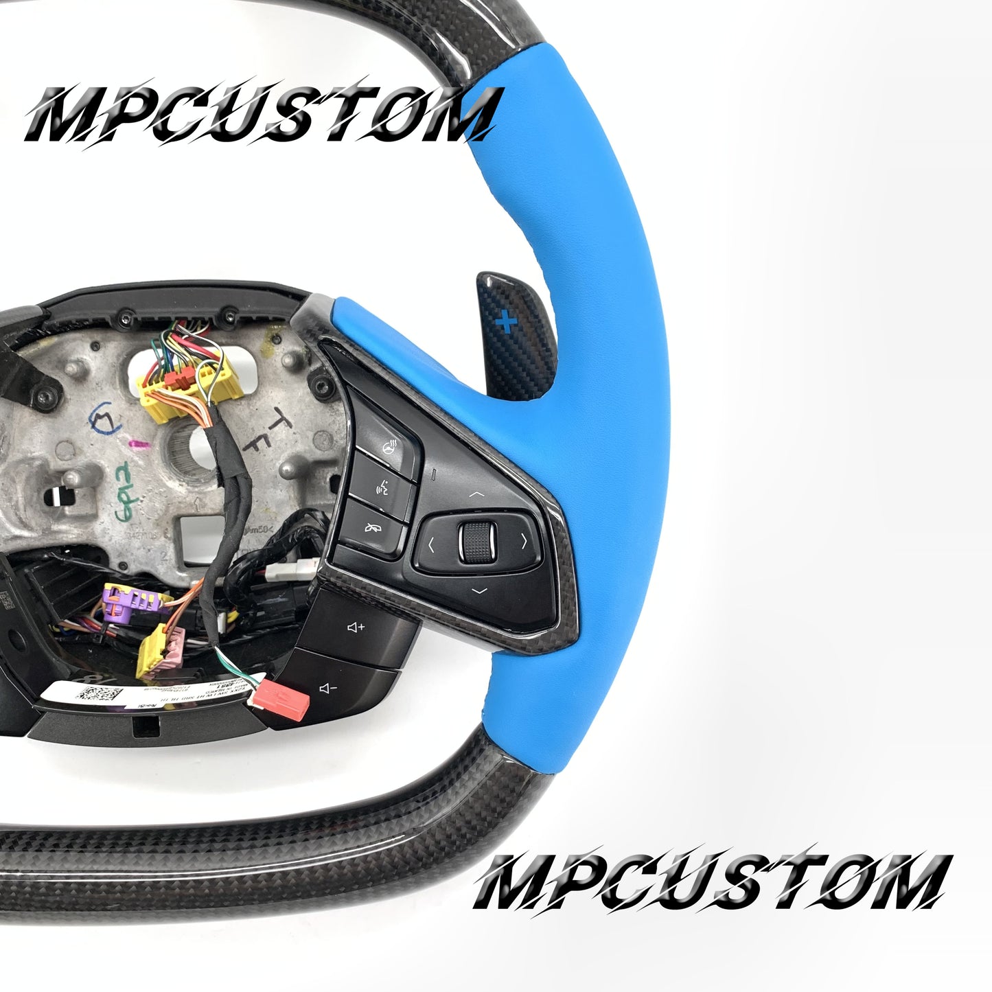 Mpcustom for Chevrolet Corvette C8 2020+ carbon fiber steering wheel blue perforated leather