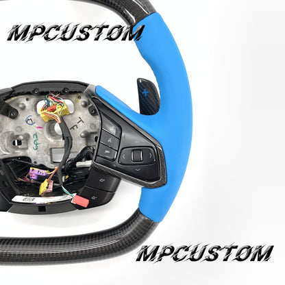 Mpcustom for Chevrolet Corvette C8 2020+ carbon fiber steering wheel blue stripe line and smooth