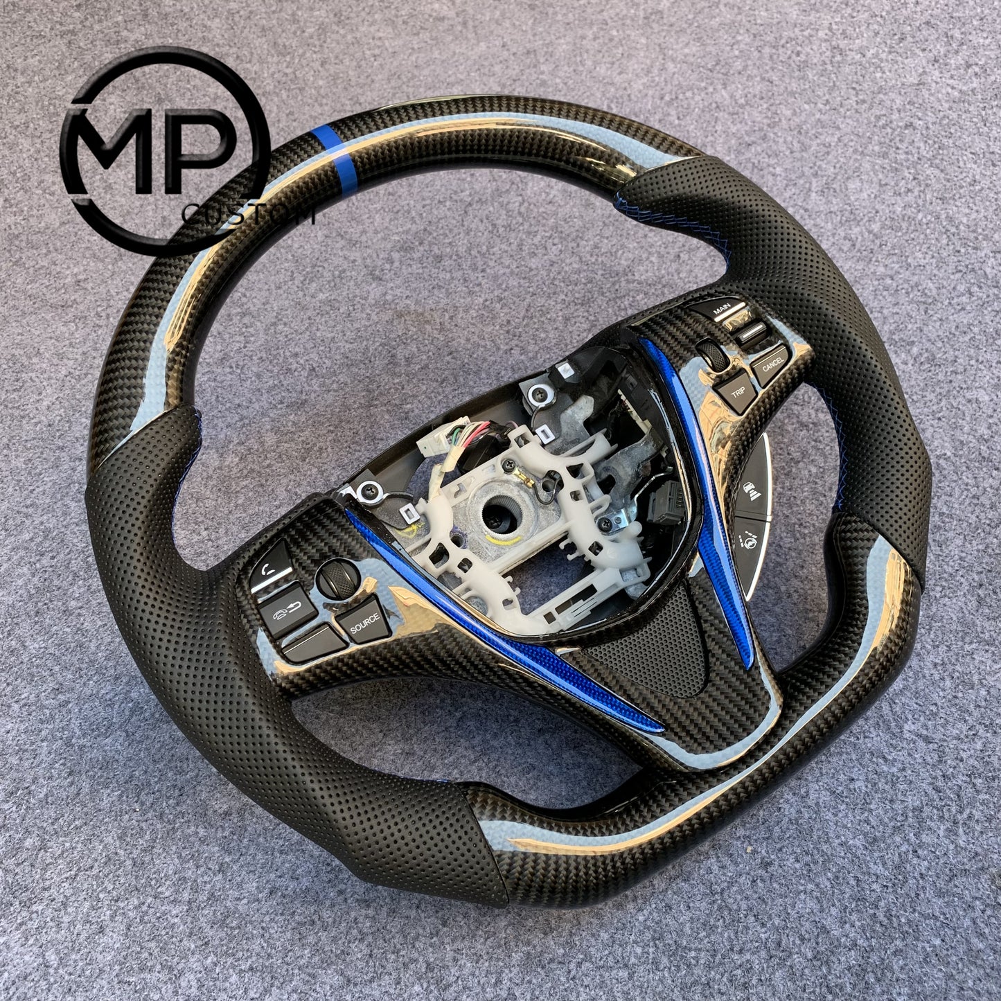 MPCUSTOM Fit For Acura MDX 2018-2022/TLX TYPE S 2015-2018 carbon fiber steering wheel black perforated leather blue center line