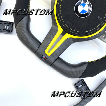 Mpcustom for BMW M2 F87/M3 F80/M4 F82/F83/M5F10/F90 carbon fiber steering wheel yellow stripe line