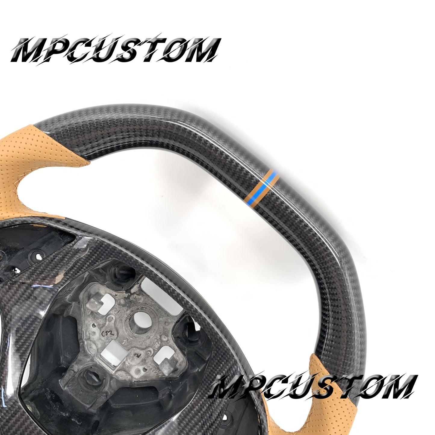 Mpcustom for Chevrolet Corvette C8 2020+ carbon fiber steering wheel flat top and brown perforated leather