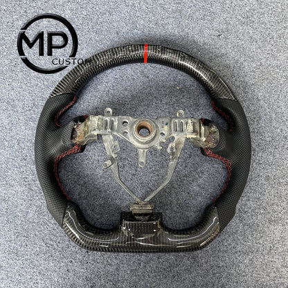 MPCUSTOM Fit For Subaru 2003-2007 WRX STI/2005-2007 Legacy carbon fiber steering wheel black perforated leather red center line