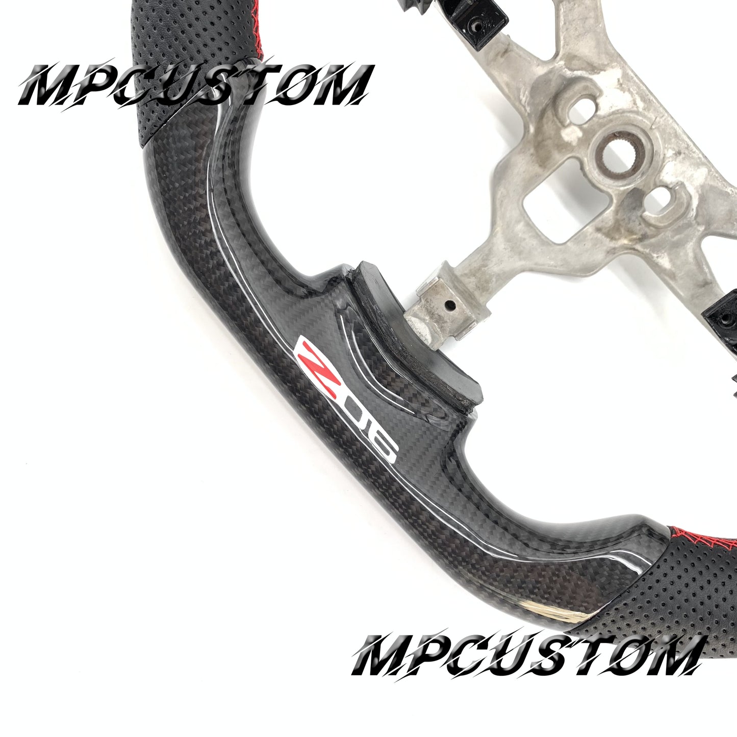 Mpcustom for Chevrolet Corvette C6 ZR1 Z06 carbon fiber steering wheel round top and red stripe line