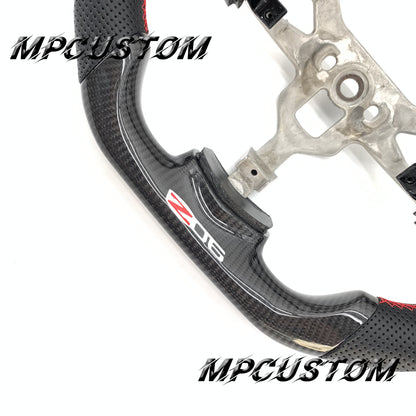 Mpcustom for Chevrolet Corvette C6 ZR1 Z06 carbon fiber steering wheel round top and red stripe line