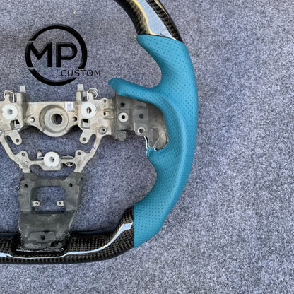 MPCUSTOM Fit For Subaru Forester 2019-2021/Impreza 2017-2021/Ascent 2019-2021/Crosstrek 2018-2021/Legacy 2018-2022/Outback 2018-2022 carbon fiber steering wheel blue perforated leather blue center line
