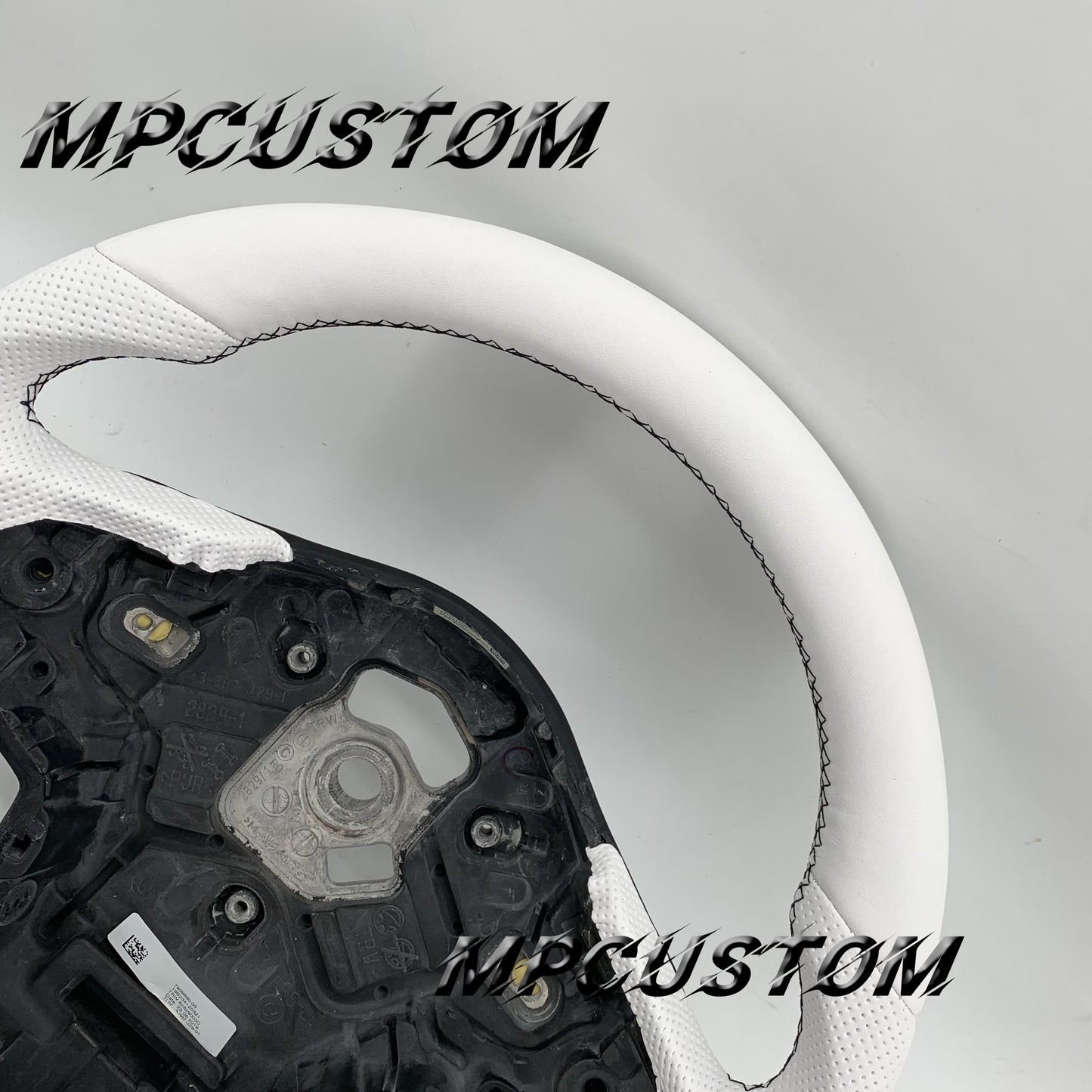 Mpcustom for Toyota Supra 2020 carbon fiber steering wheel flat bottom and white perforated leather