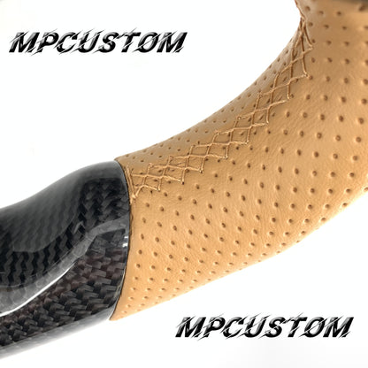 Mpcustom for Chevrolet Corvette C8 2020+ carbon fiber steering wheel flat top and brown perforated leather