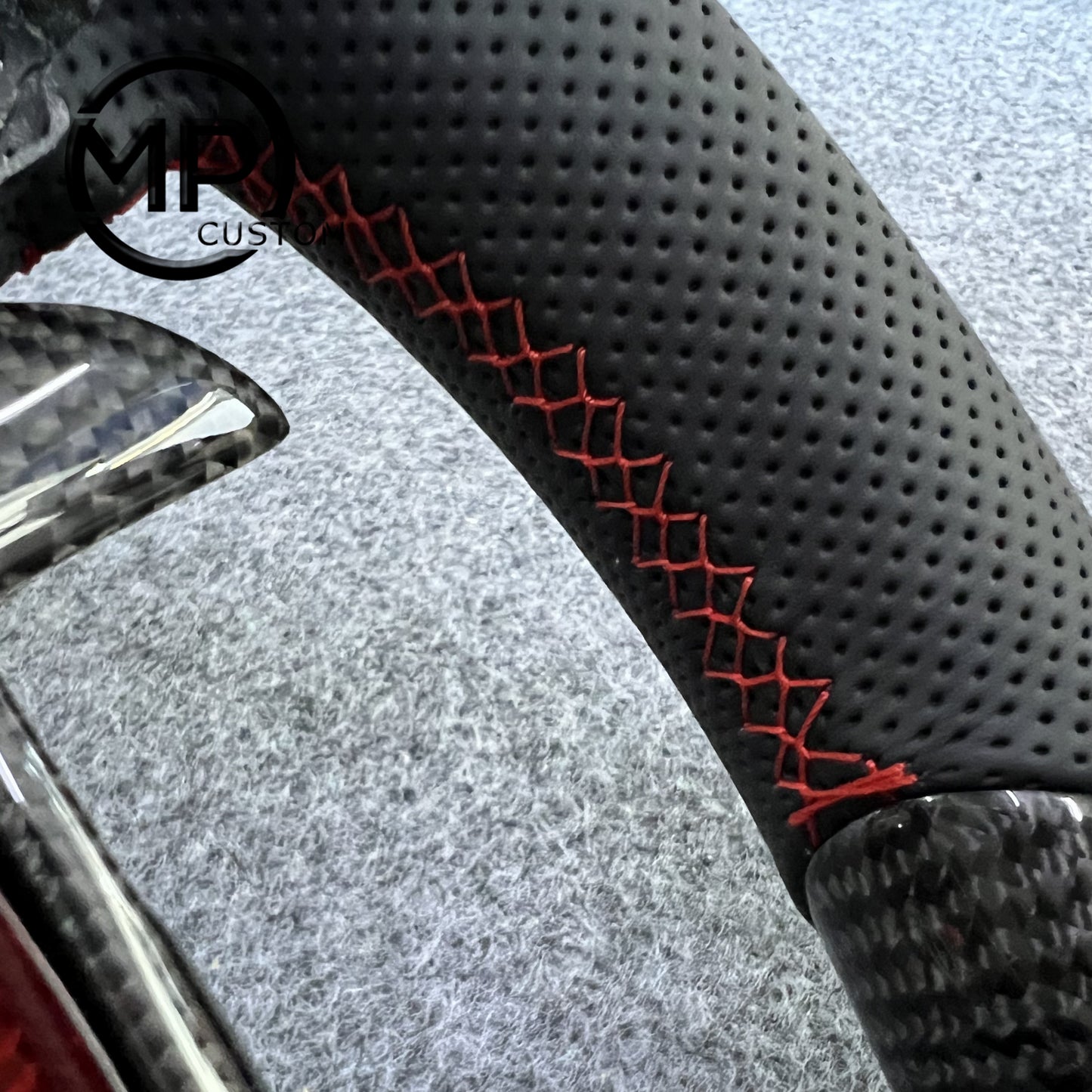 MPCUSTOM Fit For Honda 10th gen Accord/EXL EX LX 2018-2022/Insight 2019-2021 carbon fiber steering wheel black perforated leather red center line