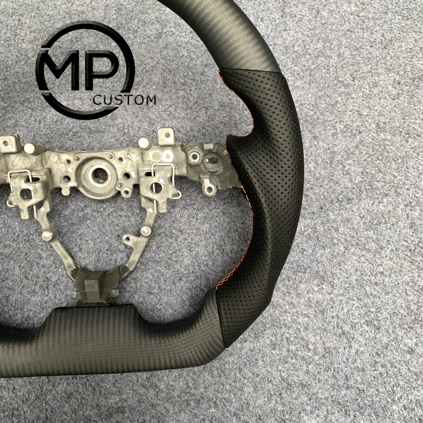 MPCUSTOM Fit For Toyota IQ carbon fiber steering wheel black perforated leather yellow center line