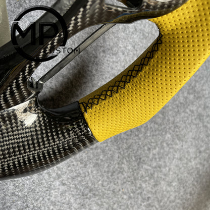 MPCUSTOM Fit For Honda 9th gen Accord SPORT 4 DOOR SEDAN 2013-2017/Crosstour 2013-2015/Ridgeline 2017-2020 carbon fiber steering wheel yellow perforated leather yellow center line