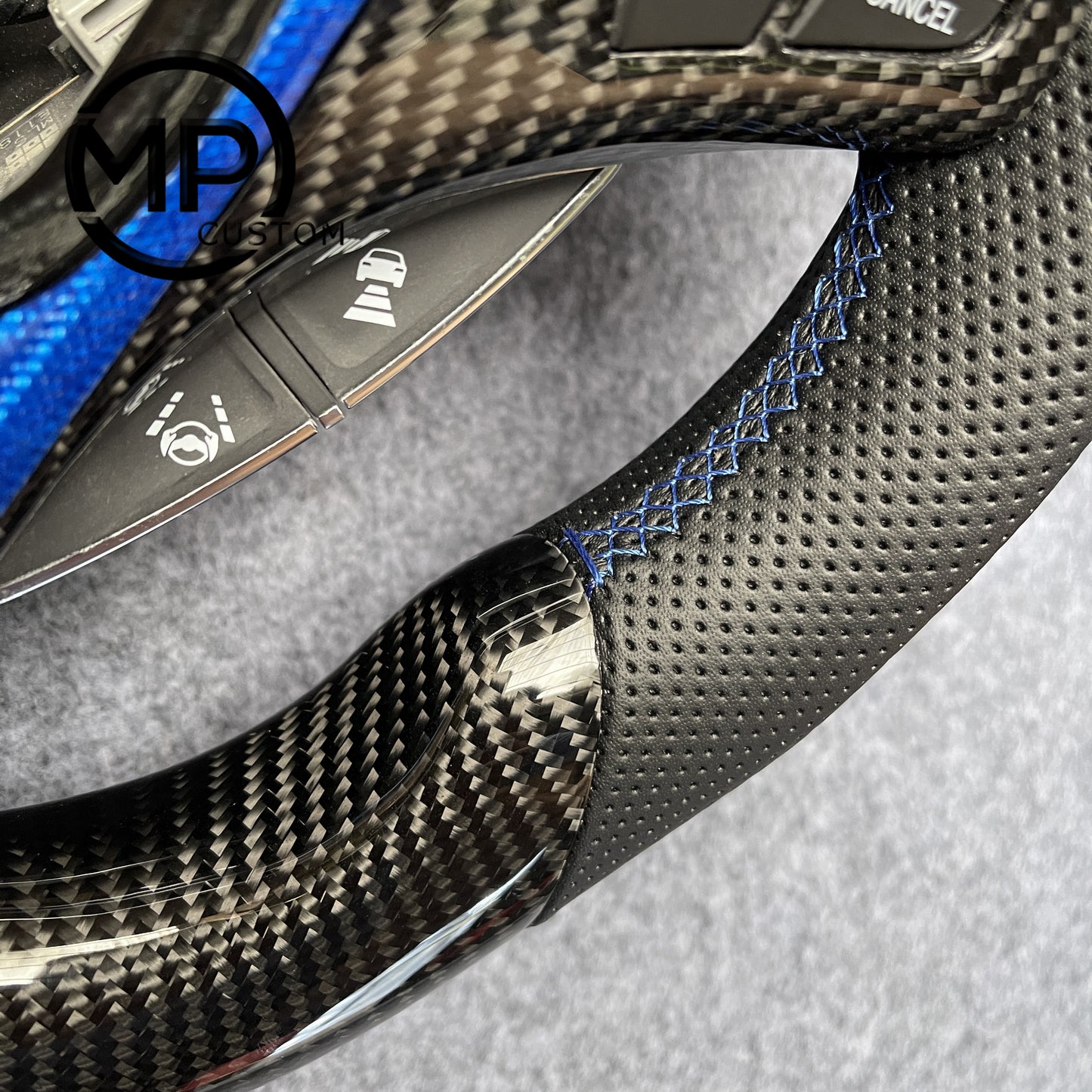 MPCUSTOM Fit For Acura MDX 2018-2022/TLX TYPE S 2015-2018 carbon fiber steering wheel black perforated leather blue center line