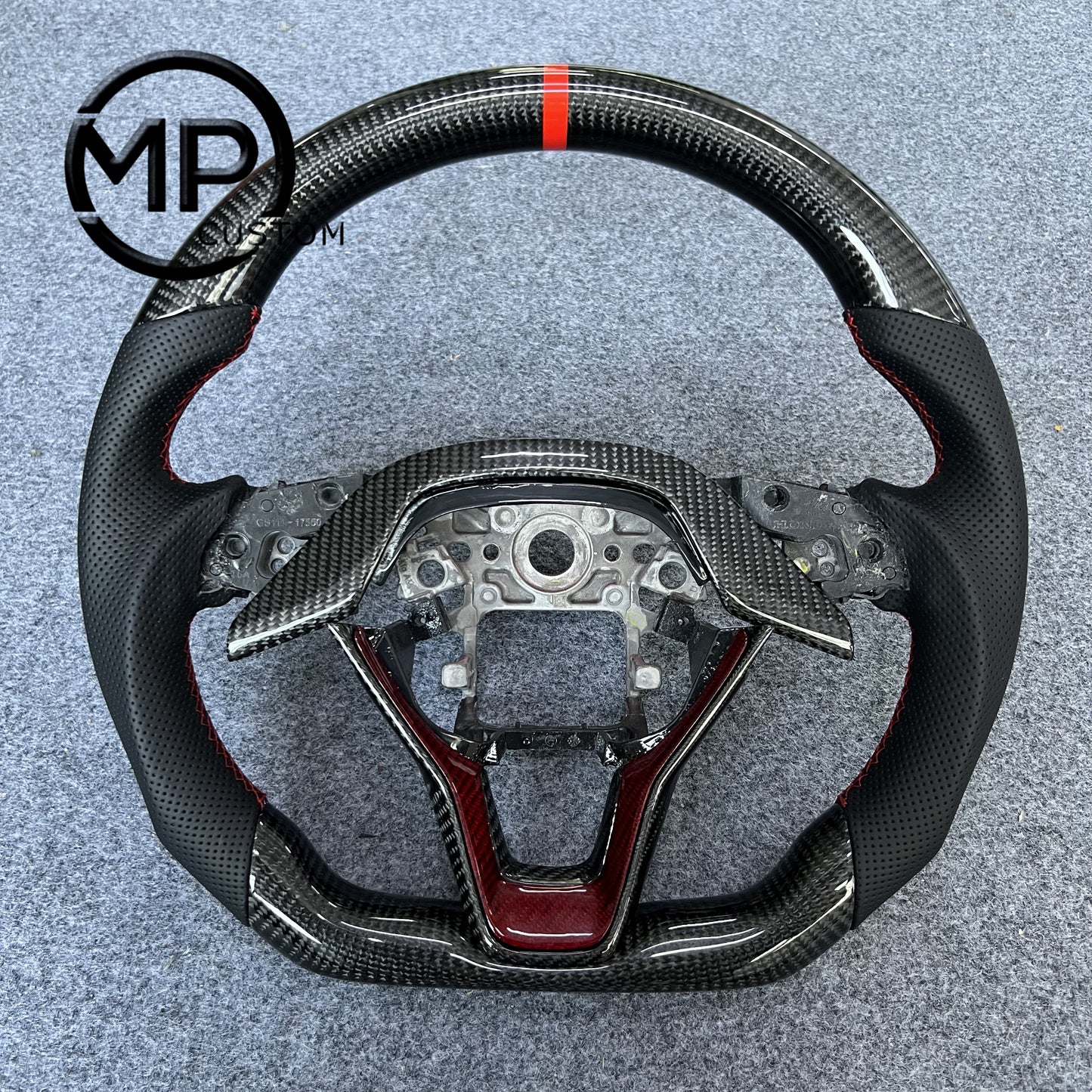 MPCUSTOM Fit For Honda 10th gen Accord/EXL EX LX 2018-2022/Insight 2019-2021 carbon fiber steering wheel black perforated leather red center line