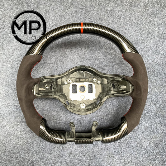 MPCUSTOM Fit For Benz 809 AMG W177 GT C190 C63S W205 E43 carbon fiber steering wheel brown Alcantara red center line