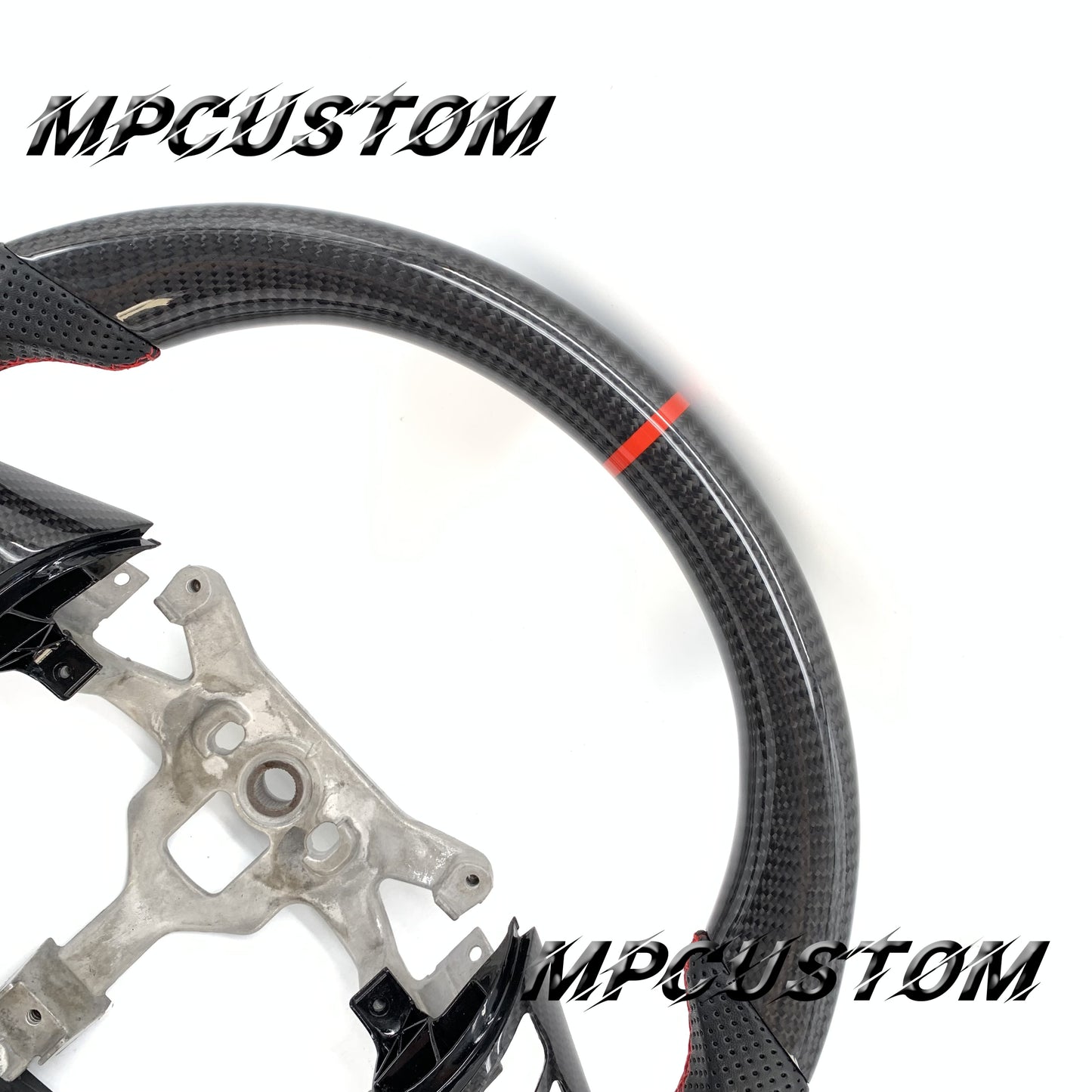 Mpcustom for Chevrolet Corvette C6 ZR1 Z06 carbon fiber steering wheel red stripe line and red stitching and round top