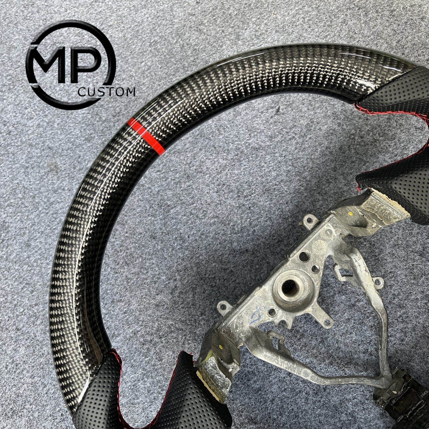 MPCUSTOM Fit For Subaru 2003-2007 WRX STI/2005-2007 Legacy carbon fiber steering wheel black perforated leather red center line