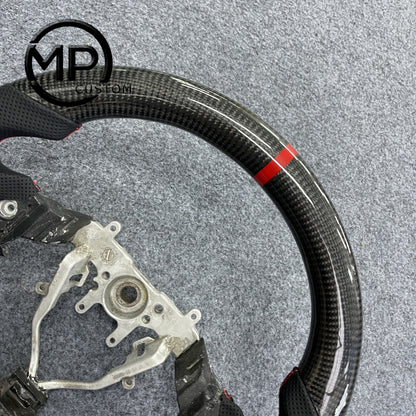 MPCUSTOM Fit For Subaru Impreza /WRX /STI/ Multifunction 2008 - 2014/Forester 2008-2012/Legacy 2008-2010/Outback 2008-2009/Exiga 2009 carbon fiber steering wheel black perforated leather red center line