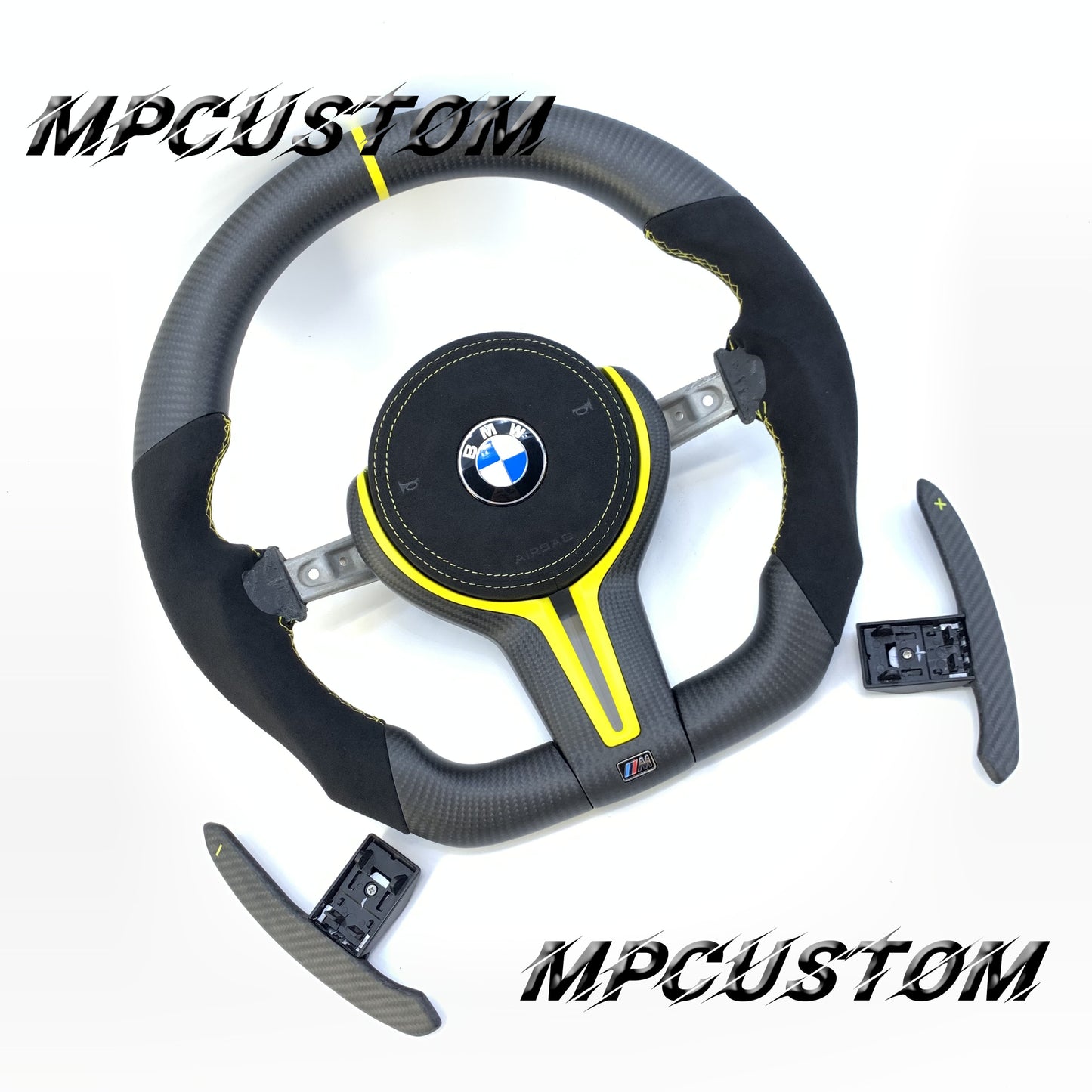 Mpcustom for BMW 7 series F01/F02/F03 carbon fiber steering wheel yellow stripe line