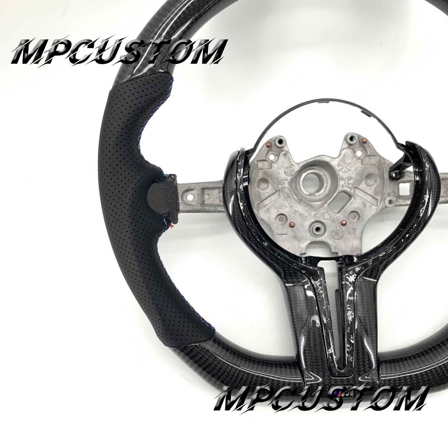 Mpcustom for BMW 3 series F30/F31/F35 carbon fiber steering wheel round top and blue stripe line