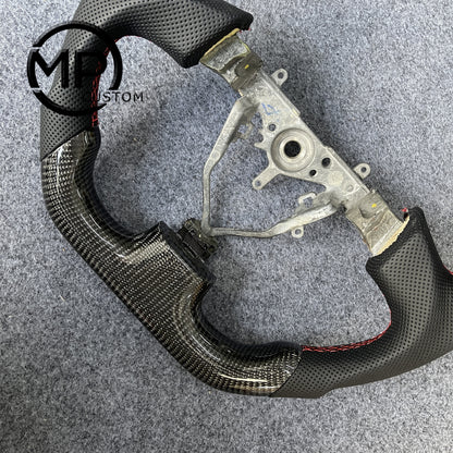 MPCUSTOM Fit For Subaru 2003-2007 WRX STI/2005-2007 Legacy carbon fiber steering wheel black perforated leather red center line