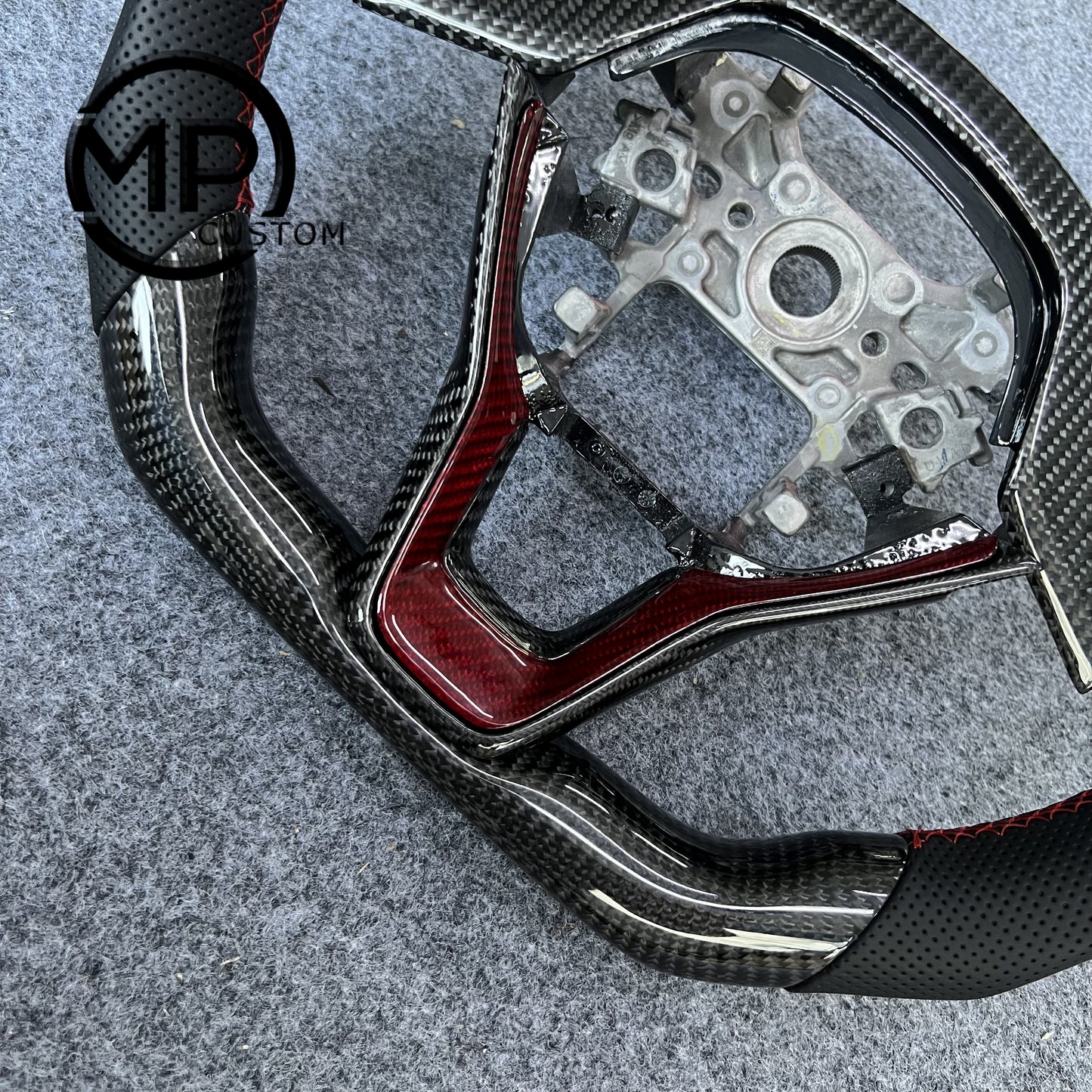 MPCUSTOM Fit For Honda 10th gen Accord/EXL EX LX 2018-2022/Insight 2019-2021 carbon fiber steering wheel black perforated leather red center line