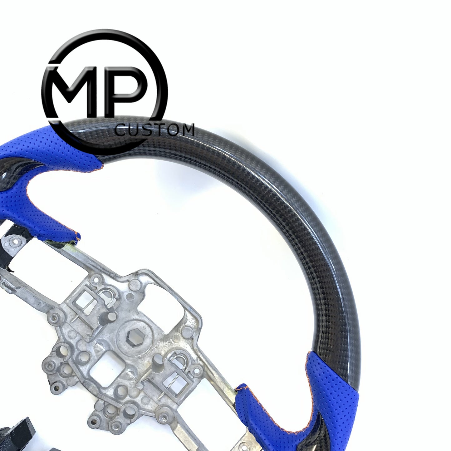 MPCUSTOM Fit For Ford mustang SHELBY GT350R 2018-2023 EcoBoost/GENUINE2018-2021 gloss carbon fiber steering wheel blue perforated leather thumb grips