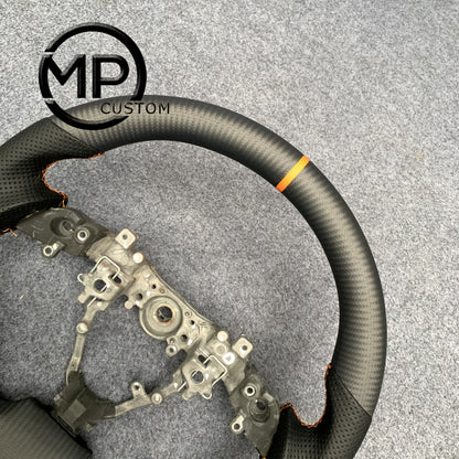 MPCUSTOM Fit For Toyota IQ carbon fiber steering wheel black perforated leather yellow center line