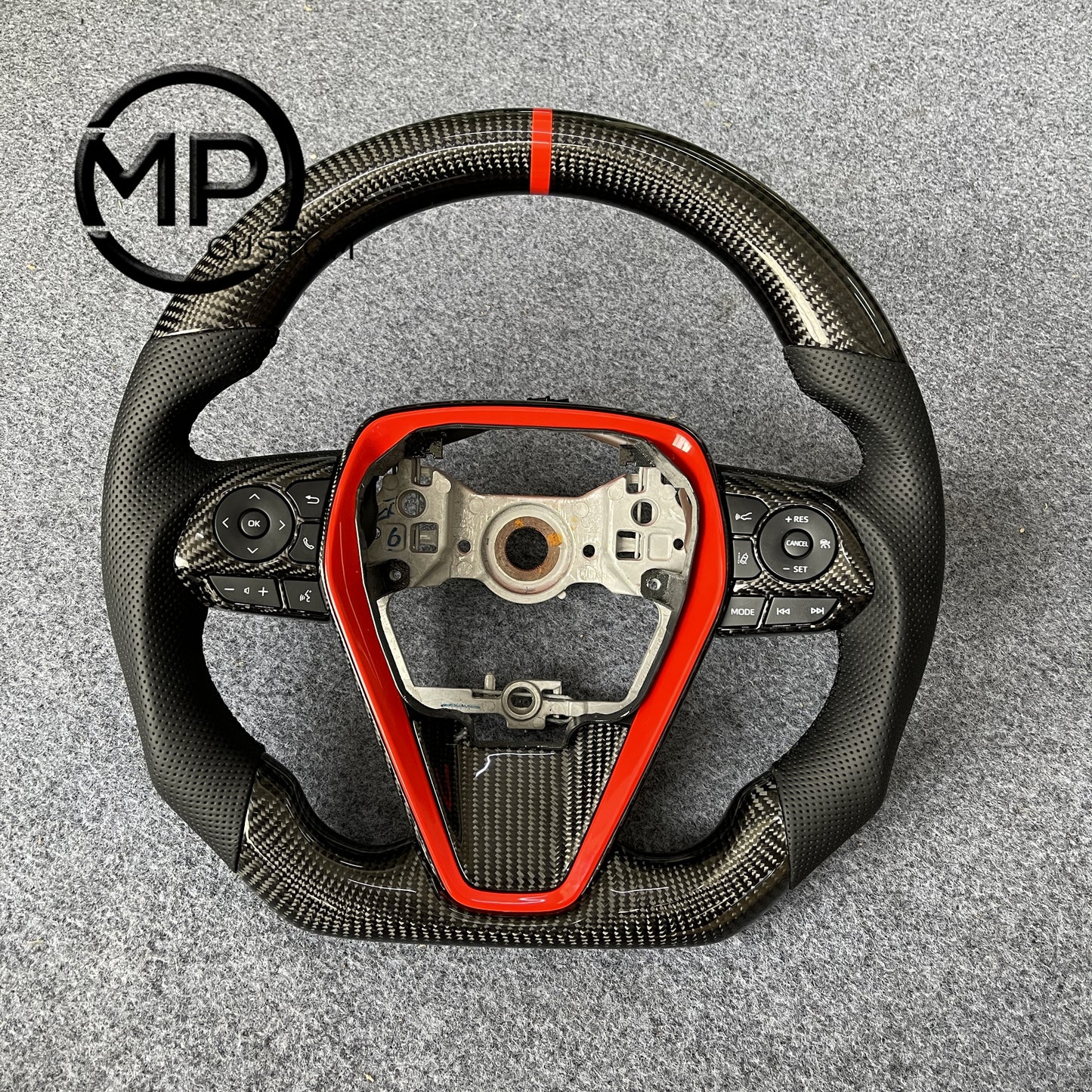 MPCUSTOM Fit For Toyota 8th gen Camry se xse le xle 2018-2022/Avalon 2018-2022 carbon fiber steering wheel black perforated leather red center line