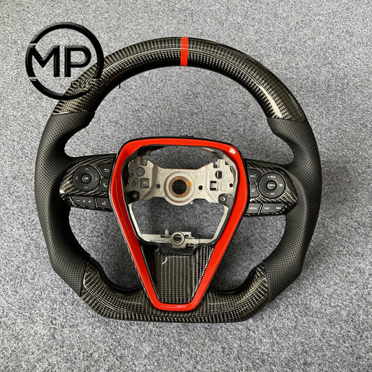 MPCUSTOM Fit For Toyota 8th gen Camry se xse le xle 2018-2022/Avalon 2018-2022 carbon fiber steering wheel black perforated leather red center line