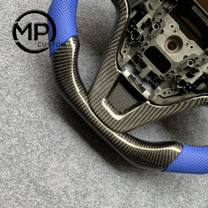 MPCUSTOM Fit For Honda CR-V CRV 2007-2011 carbon fiber steering wheel blue perforated leather blue center line