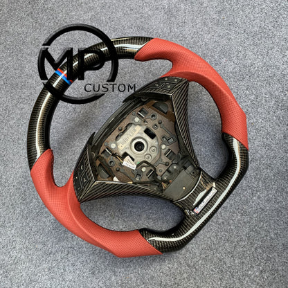 MPCUSTOM Fit For 2004 BMW E60 530i/E60  carbon fiber steering wheel red perforated leather BMW three-color center line