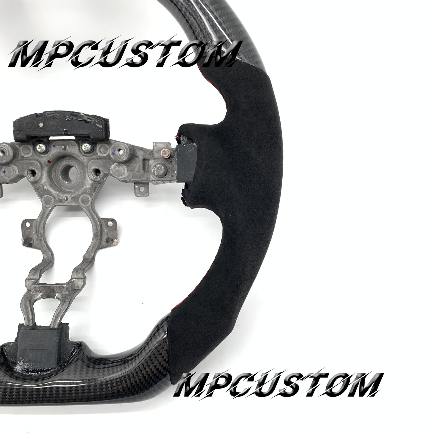 Mpcustom for Nissan 370z Juke z34 carbon fiber steering wheel red stripe line and red stitching