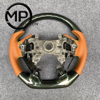 MPCUSTOM Fit For Honda 9th gen Accord SPORT 4 DOOR SEDAN 2013-2017/Crosstour 2013-2015/Ridgeline 2017-2020 carbon fiber steering wheel orange perforated leather