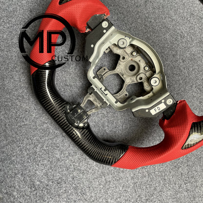 MPCUSTOM Fit For  Nissan 370Z 2010-2021 Nismo/Juke/Z34 /Maxima/infiniti gloss carbon fiber steering wheel red perforated leather red line thumb grips