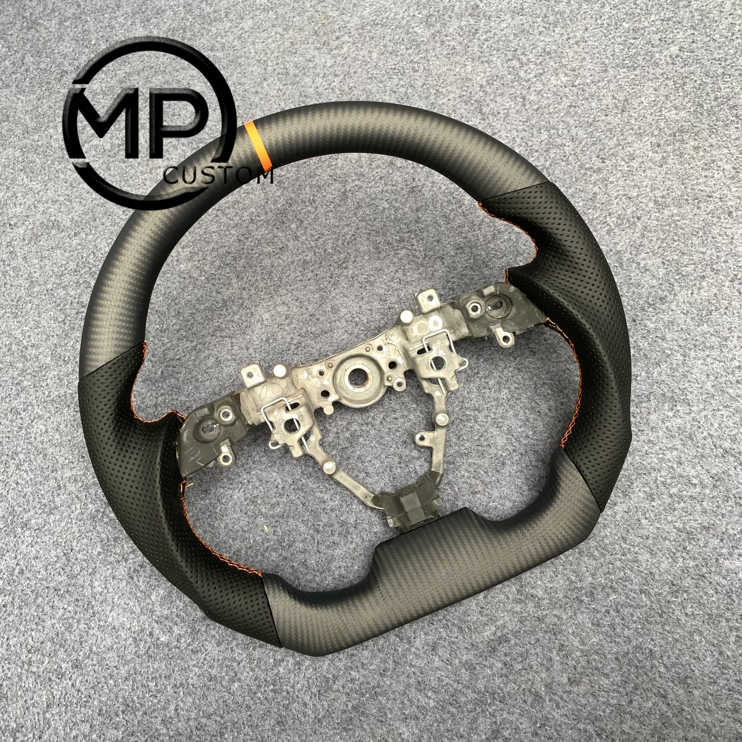 MPCUSTOM Fit For Toyota IQ carbon fiber steering wheel black perforated leather yellow center line