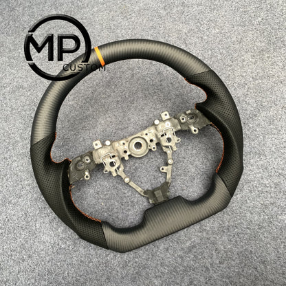 MPCUSTOM Fit For Toyota IQ carbon fiber steering wheel black perforated leather yellow center line