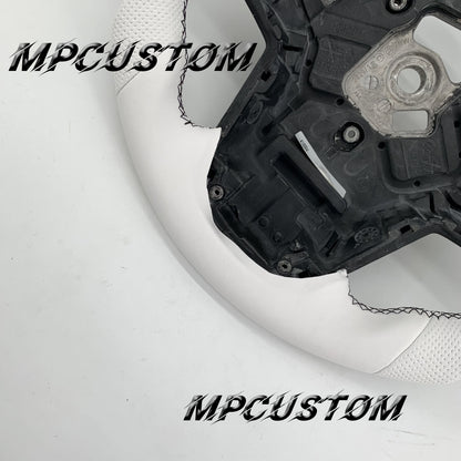 Mpcustom for Toyota Supra 2020 carbon fiber steering wheel round top and white perforated leather
