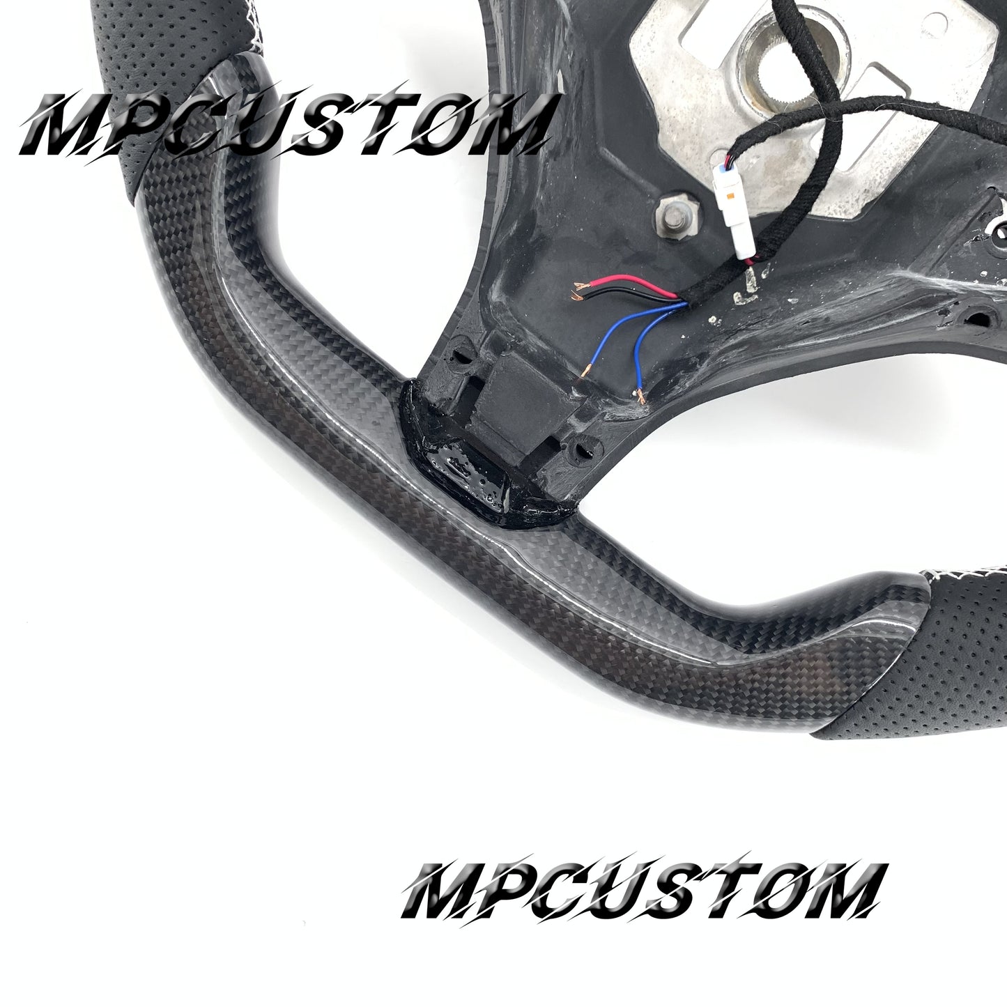Mpcustom for Tesla model S X carbon fiber steering wheel gloss and white stitching