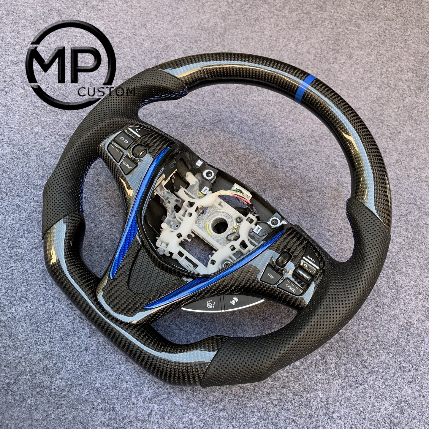 MPCUSTOM Fit For Acura MDX 2018-2022/TLX TYPE S 2015-2018 carbon fiber steering wheel black perforated leather blue center line