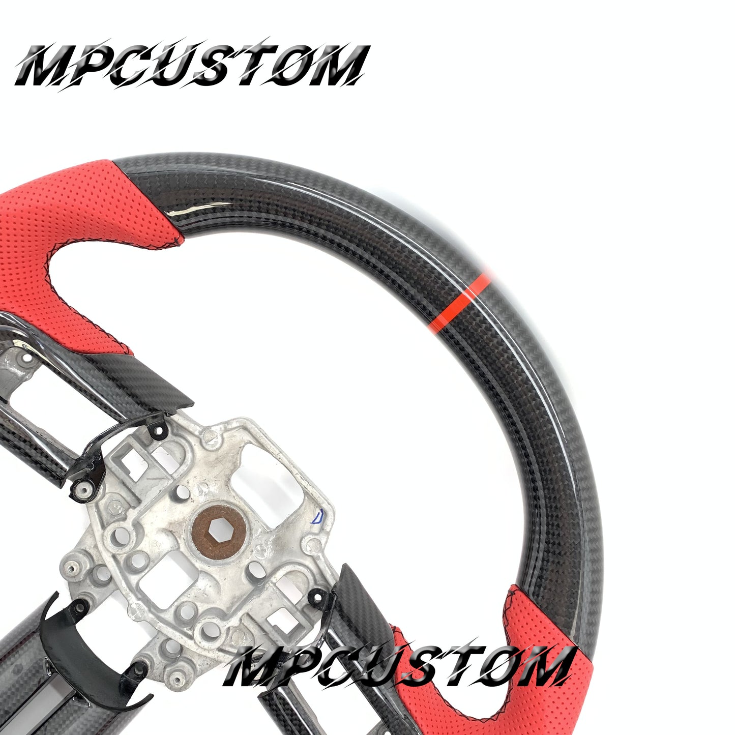 Mpcustom for Ford Mustang 2015-2017 carbon fiber steering wheel red stripe line and black stitching