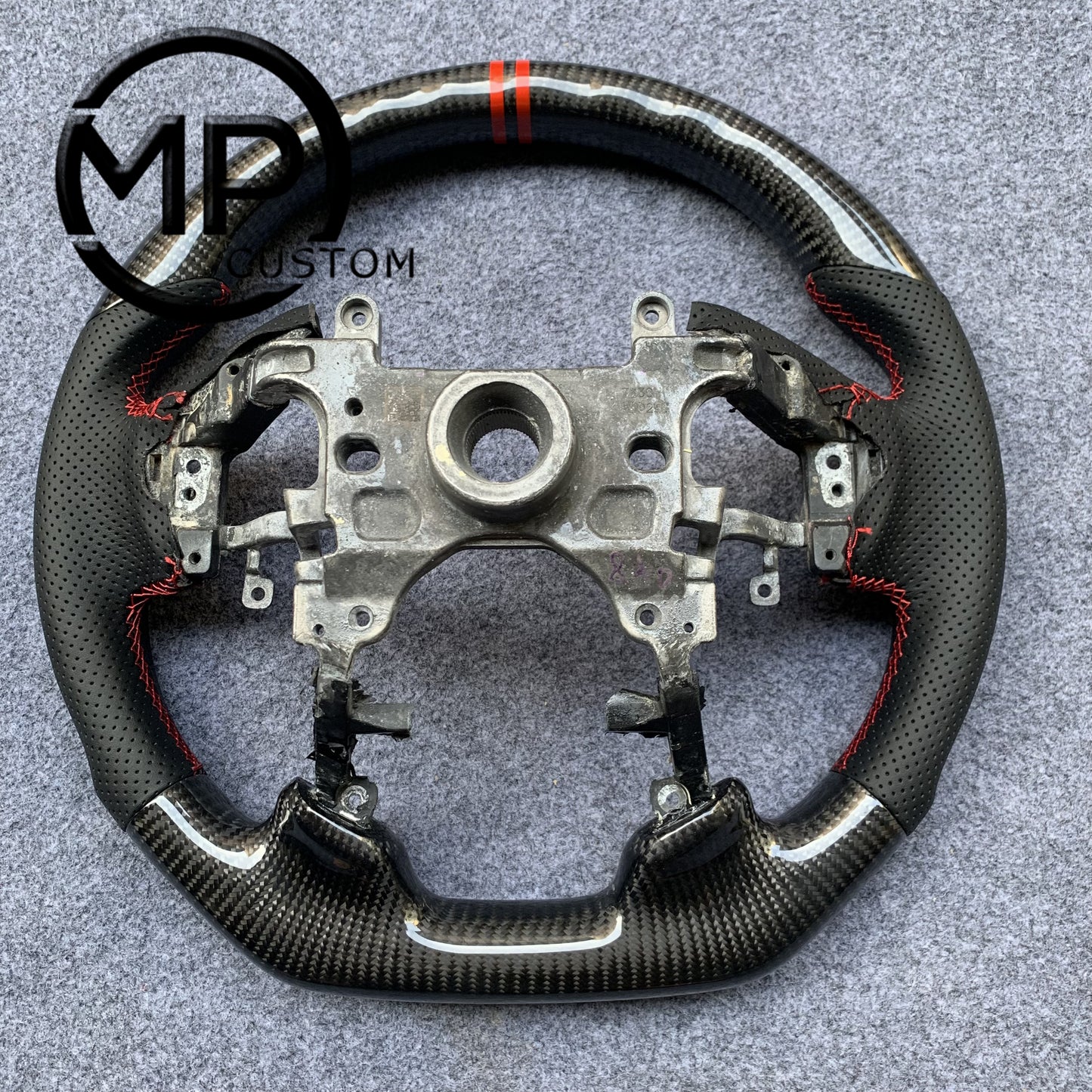 MPCUSTOM Fit For Honda 9th gen Accord SPORT 4 DOOR SEDAN 2013-2017/Crosstour 2013-2015/Ridgeline 2017-2020 carbon fiber steering wheel black perforated leather red center line