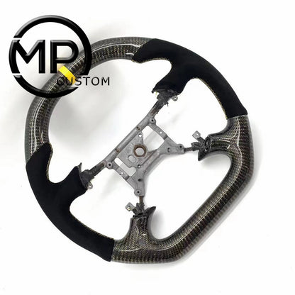 MPCUSTOM Fit For Ford mustang GT 1999-2004 gloss golden wire carbon fiber steering wheel black Alcantara yellow line