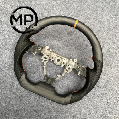 MPCUSTOM Fit For Toyota IQ carbon fiber steering wheel black perforated leather yellow center line