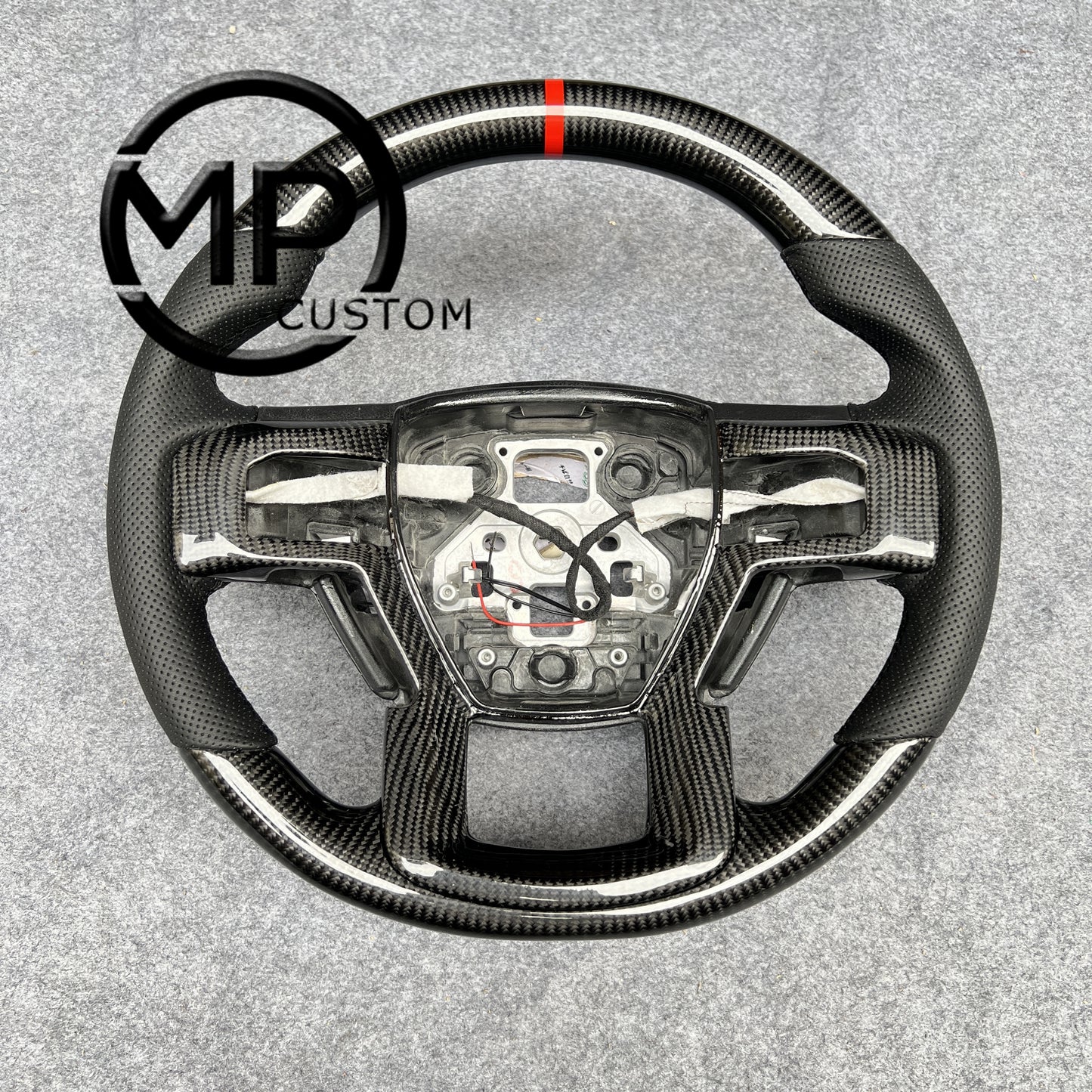 MPCUSTOM Fit For Ford mustang F150 2015-2019  carbon fiber steering wheel black perforated leather red line heating