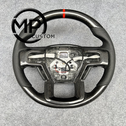 MPCUSTOM Fit For Ford mustang F150 2015-2019  carbon fiber steering wheel black perforated leather red line heating
