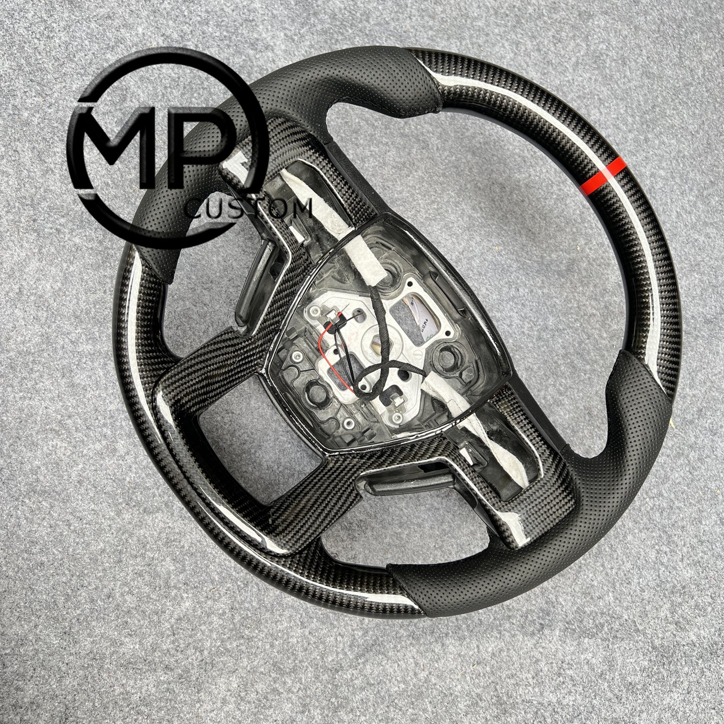 MPCUSTOM Fit For Ford mustang F150 2015-2019  carbon fiber steering wheel black perforated leather red line heating