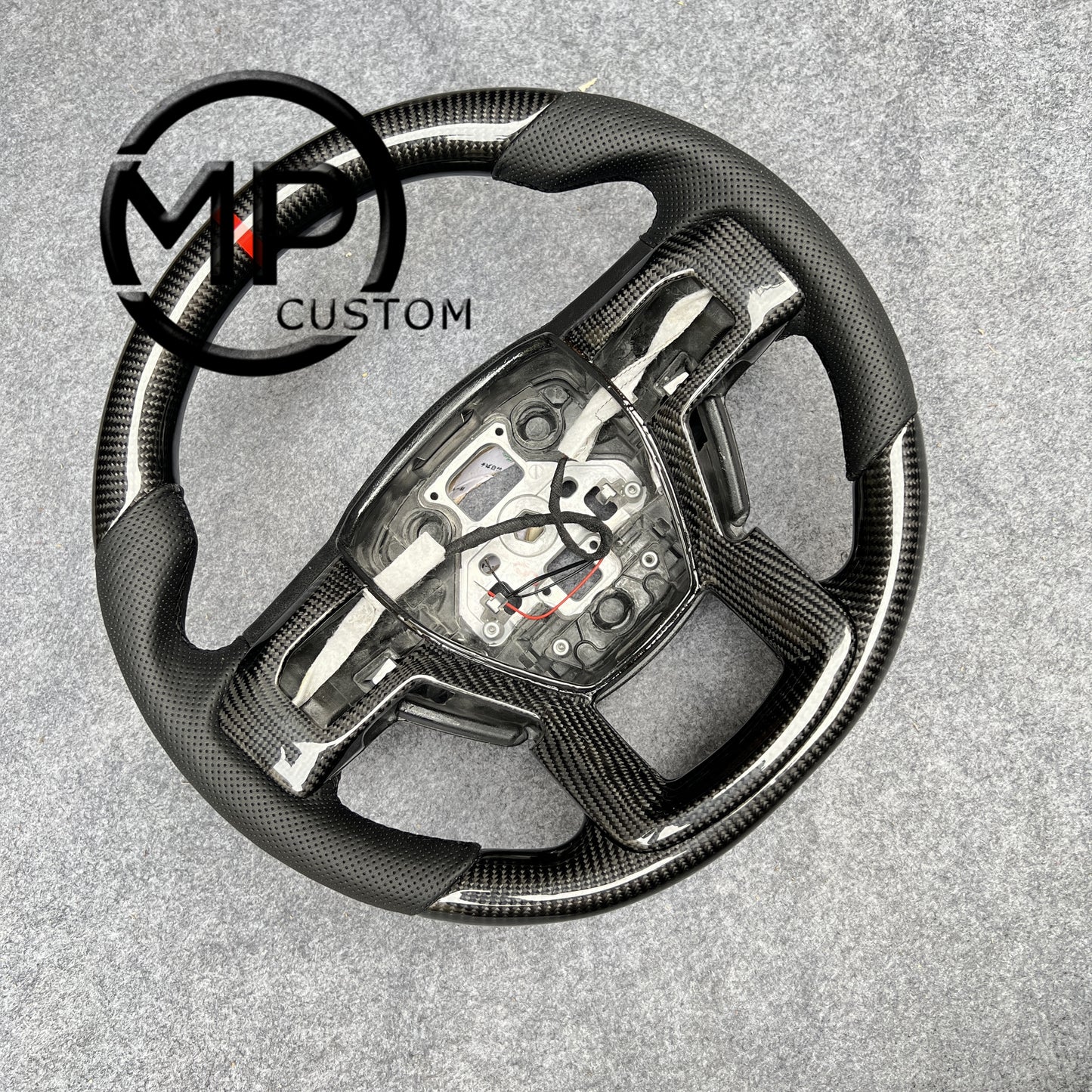 MPCUSTOM Fit For Ford mustang F150 2015-2019  carbon fiber steering wheel black perforated leather red line heating