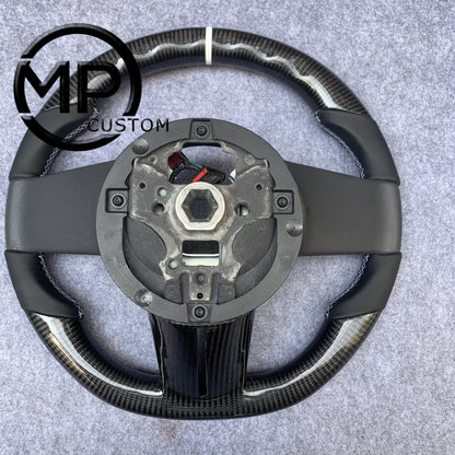 MPCUSTOM Fit For Ford mustang 2005-2009 carbon fiber steering wheel black smooth leather white center line