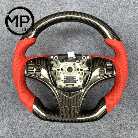 MPCUSTOM Fit For Acura MDX 2014-2017 carbon fiber steering wheel red perforated leather
