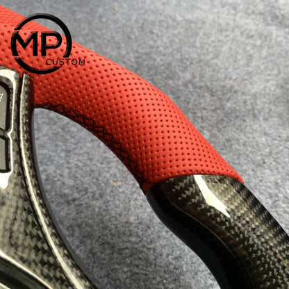 MPCUSTOM Fit For Acura MDX 2014-2017 carbon fiber steering wheel red perforated leather